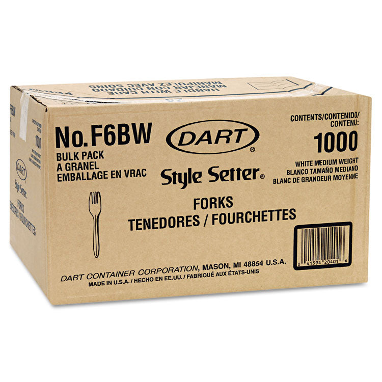 Dart® Style Setter Mediumweight Plastic Forks, White, 1000/Carton (DCCF6BW)