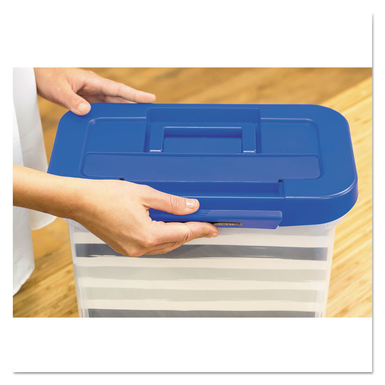 Bankers Box® Heavy-Duty Portable File Box, Letter Files, 14.25" x 8.63" x 11.06", Clear/Blue (FEL0086301) Each