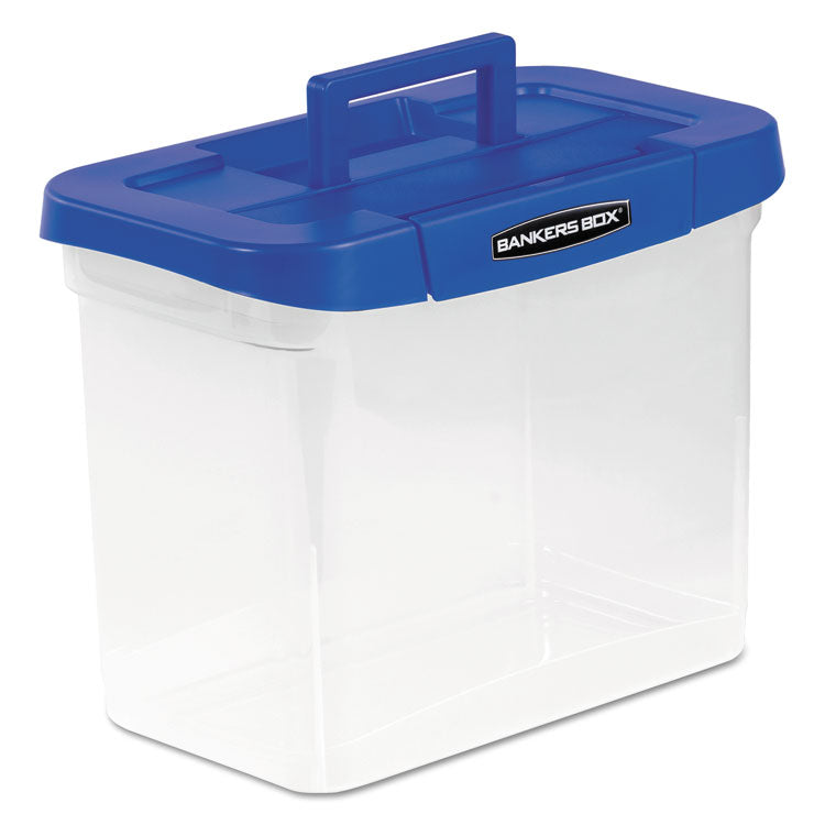 Bankers Box® Heavy-Duty Portable File Box, Letter Files, 14.25" x 8.63" x 11.06", Clear/Blue (FEL0086301) Each