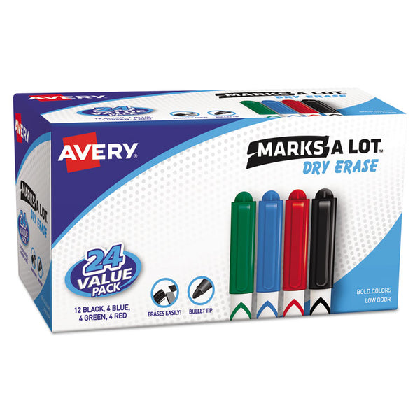 Avery® MARKS A LOT Pen-Style Dry Erase Marker Value Pack, Medium Chisel Tip, Assorted Colors, 24/Set (29860) (AVE29860)