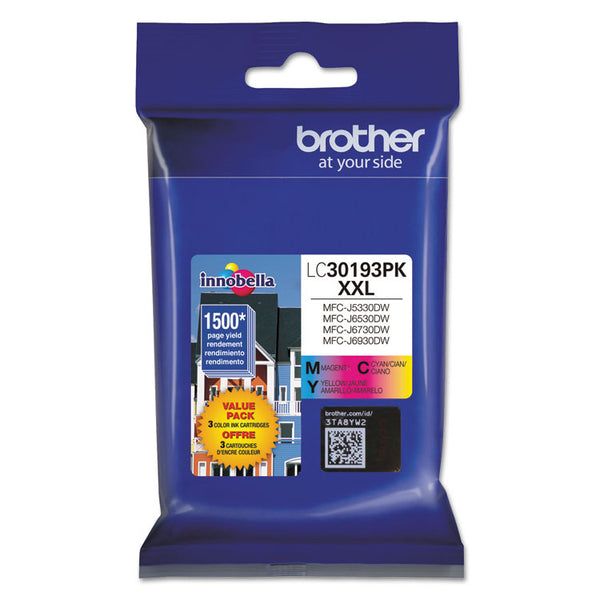 Brother LC30193PK Innobella High-Yield Ink, 1,500 Page-Yield, Cyan/Magenta/Yellow (BRTLC30193PK)