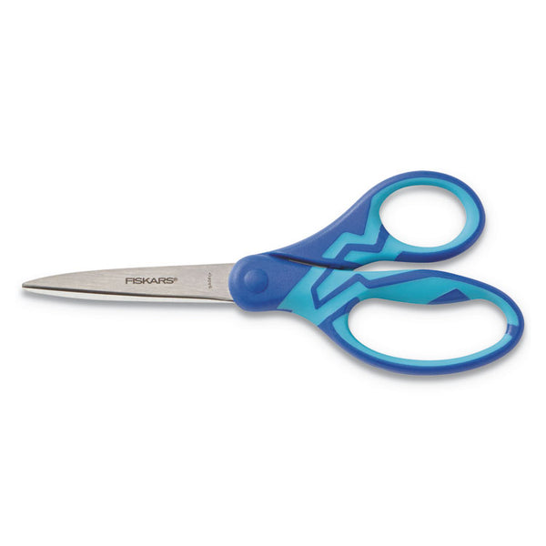 Fiskars® Kids/Student Softgrip Scissors, Pointed Tip, 7" Long, 2.63" Cut Length, Blue Straight Handle (FSK1997101007)