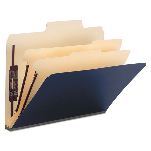 Smead™ SuperTab Classification Folders, Six SafeSHIELD Fasteners, 2" Expansion, 2 Dividers, Letter Size, Dark Blue, 10/Box (SMD14010)