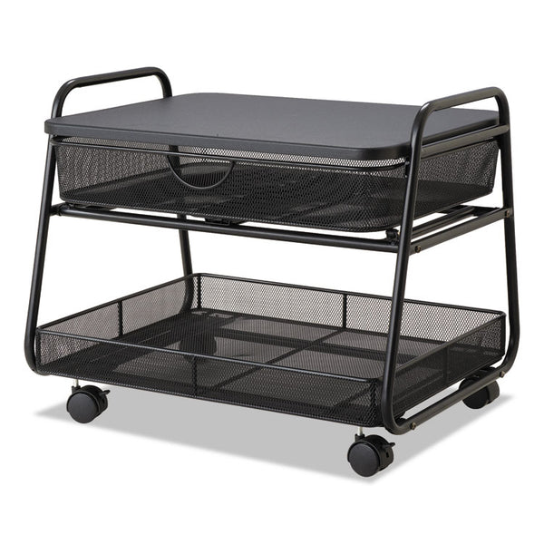 Safco® Onyx Under Desk Machine Stand, Metal, 1 Shelf, 1 Drawer, 1 Bin, 100 lb Capacity, 21" x 16" x 17.5", Black (SAF5208BL) Each