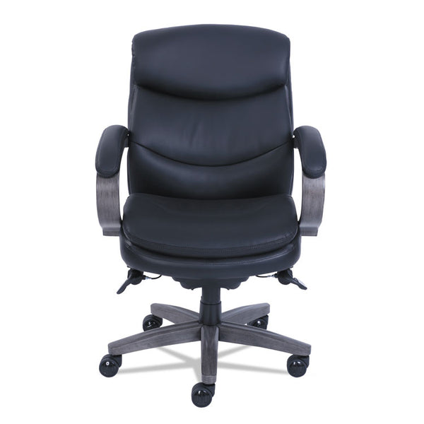 La-Z-Boy® Woodbury Mid-Back Executive Chair, Supports Up to 300 lb, 18.75" to 21.75" Seat Height, Black Seat/Back, Weathered Gray Base (LZB48963A) Each