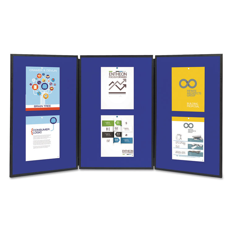 Quartet® Show-It! Display System, Three-Panel Display, 72 x 36, Blue/Gray Surface, Black PVC Frame (QRTSB93513Q)