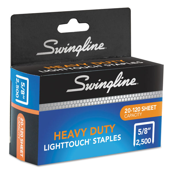 Swingline® Light Touch Heavy-Duty Staples, 0.63" Leg, 0.5" Crown, Steel, 2,500/Box (SWI90009)