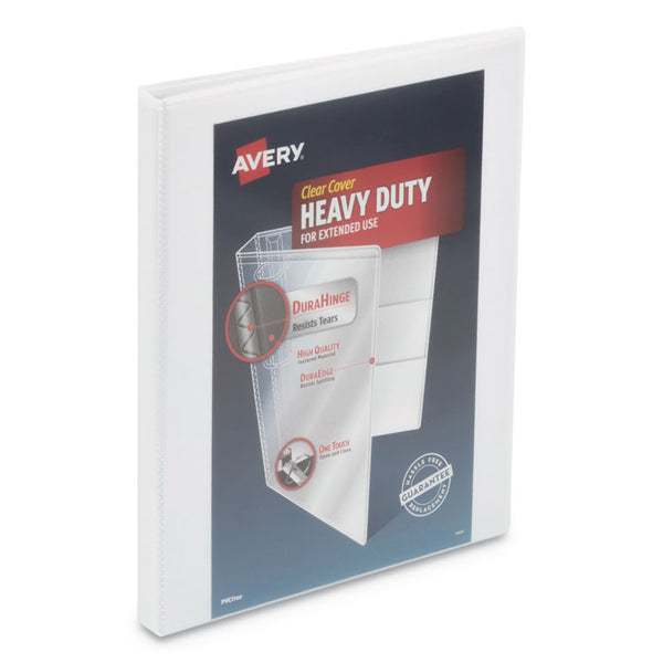 Avery® Heavy-Duty View Binder with DuraHinge and One Touch Slant Rings, 3 Rings, 0.5" Capacity, 11 x 8.5, White (AVE79767)