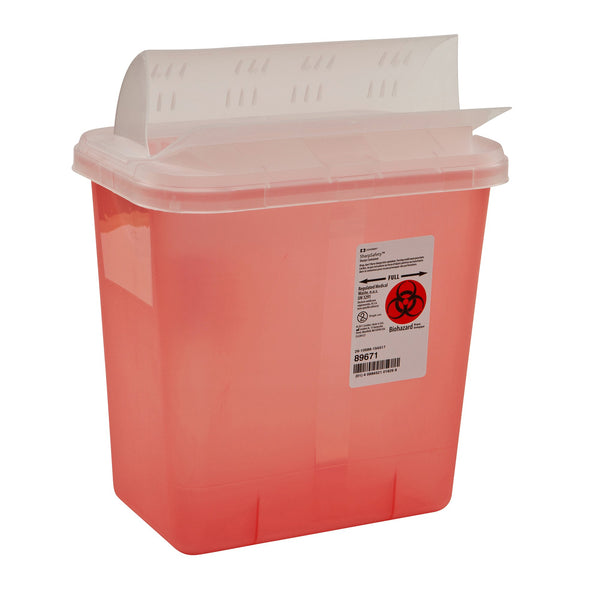 SharpSafety™ Sharps Container Translucent Red Base 10 H X 10-1/2 W X 7-1/4 D Inch Horizontal Entry 2 Gallon (191568_EA) 1/EA