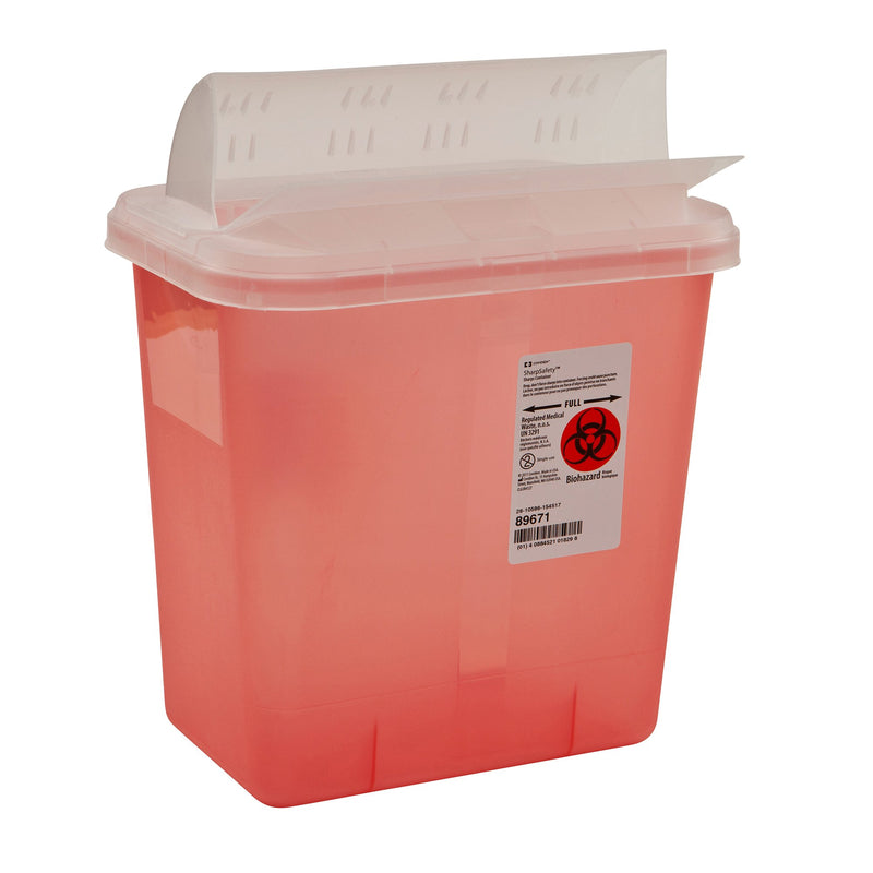 SharpSafety™ Sharps Container Translucent Red Base 10 H X 10-1/2 W X 7-1/4 D Inch Horizontal Entry 2 Gallon (191568_EA) 1/EA