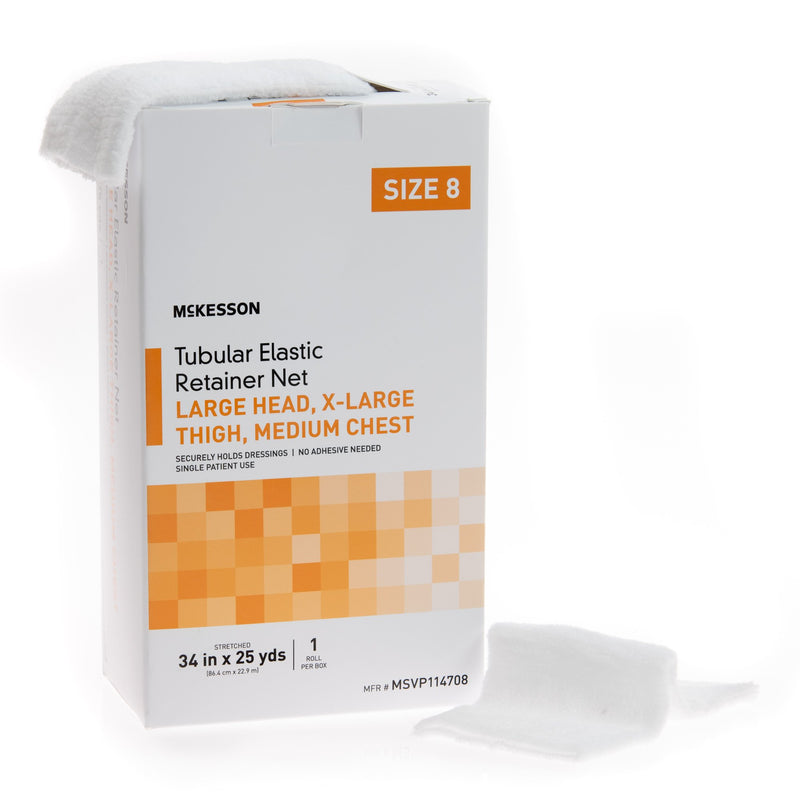 McKesson Elastic Net Retainer Dressing Tubular Elastic 34 Inch X 25 Yard (86.4 cm X 22.9 m) Size 8 White Large Head / X-Large Thigh / Medium Chest NonSterile (1113352_CS) 10/CS