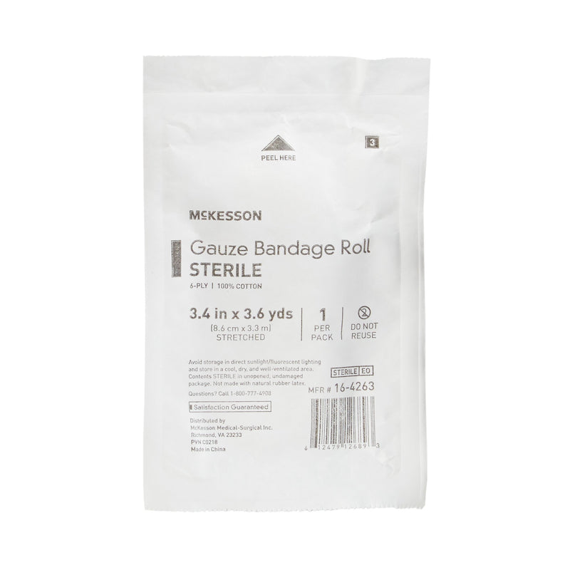 McKesson Fluff Bandage Roll 3-2/5 Inch X 3-3/5 Yard 6-Ply Sterile 1 per Pack (470749_EA) 1/EA