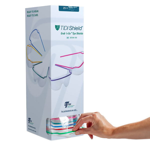 TIDIShield® Grab 'n Go Protective Glasses with Dispenser Wraparound Clear Tint Assorted Color Frames Over Ear One Size Fits Most (860597_CS) 4/CS