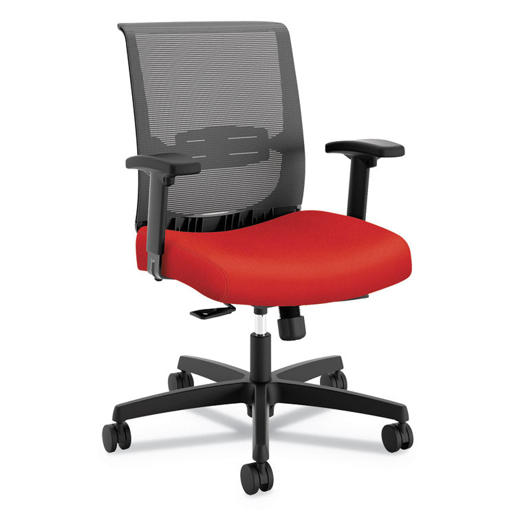 HON® Convergence Mid-Back Task Chair, Synchro-Tilt and Seat Glide, Supports Up to 275 lb, Red Seat, Black Back/Base (HONCMY1ACU67)