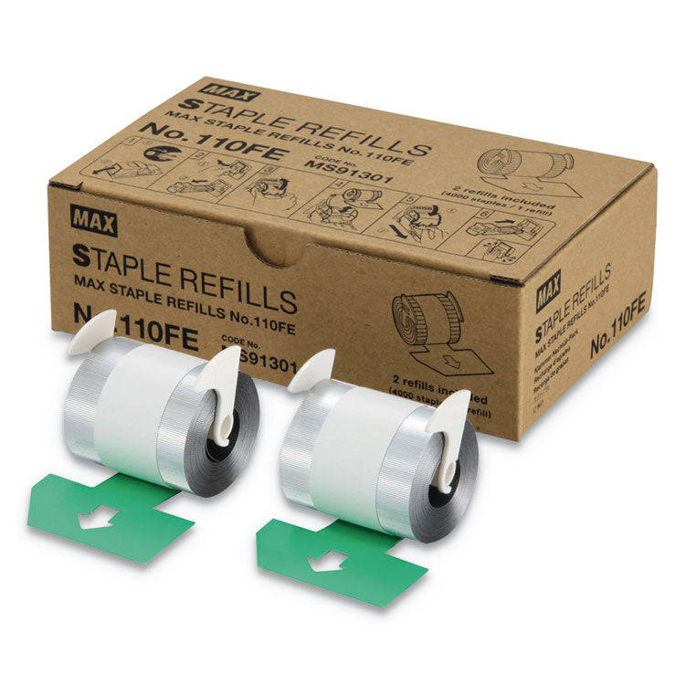 MAX Staple Refills No.110FE, 0.56" Leg, 0.5" Crown, Silver, 4,000/Cartridge, 2 Cartridges/Box, 8,000/Box (MXBNO110FE) Box of 8000