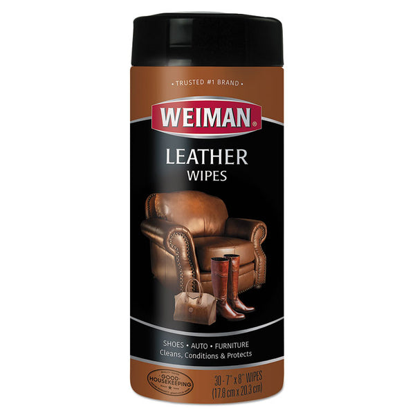 WEIMAN® Leather Wipes, 1-Ply, 7 x 8, White, 30/Canister, 4 Canisters/Carton (WMN91CT)