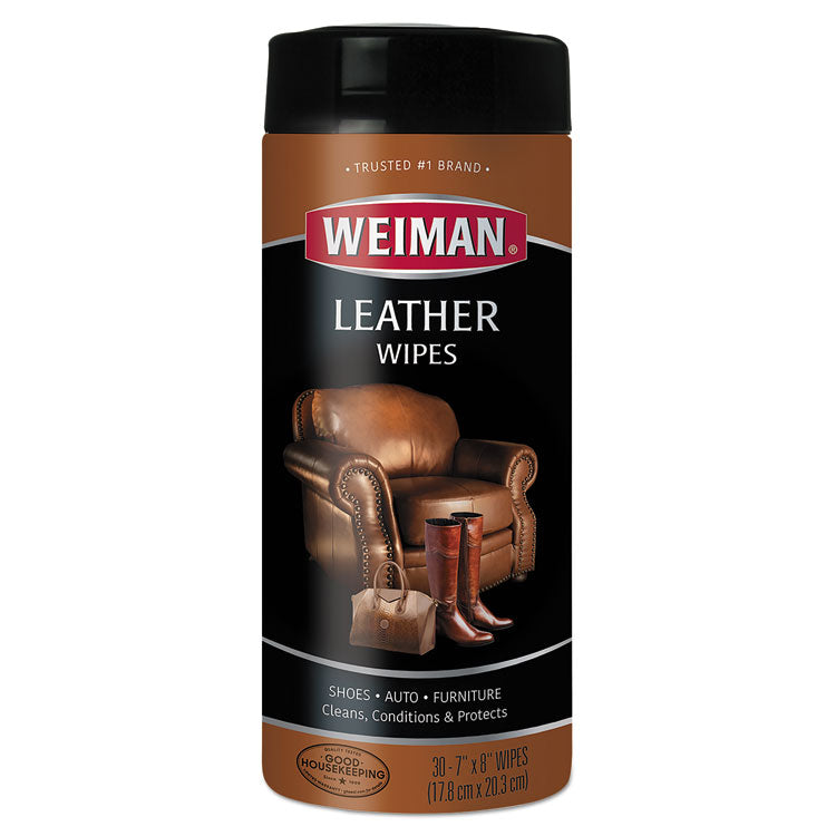 WEIMAN® Leather Wipes, 1-Ply, 7 x 8, White, 30/Canister, 4 Canisters/Carton (WMN91CT) 1 Count