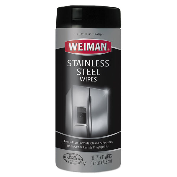 WEIMAN® Stainless Steel Wipes, 1-Ply, 7 x 8, White, 30/Canister (WMN92)