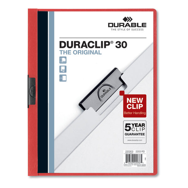 Durable® DuraClip Report Cover, Clip Fastener, 8.5 x 11 , Clear/Red, 25/Box (DBL220303)