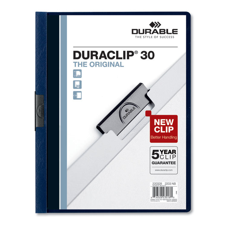 Durable® DuraClip Report Cover, Clip Fastener, 8.5 x 11, Clear/Navy, 25/Box (DBL220328) Box of 25