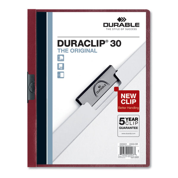 Durable® DuraClip Report Cover, Clip Fastener, 8.5 x 11, Clear/Maroon, 25/Box (DBL220331)