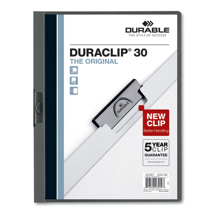 Durable® DuraClip Report Cover, Clip Fastener, 8.5 x 11,  Clear/Graphite, 25/Box (DBL220357) Each