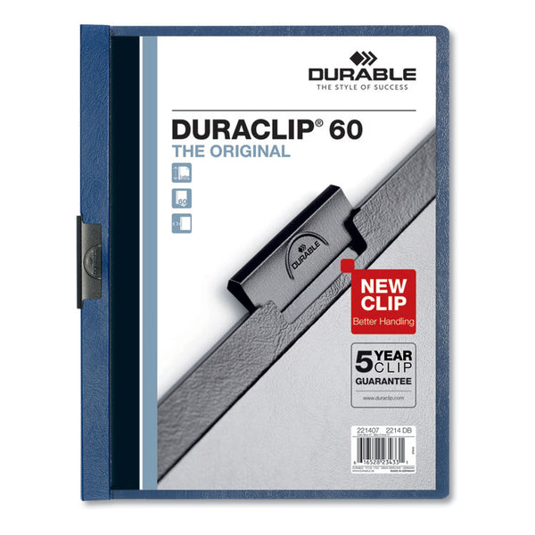 Durable® DuraClip Report Cover, Clip Fastener, 8.5 x 11, Clear/Dark Blue, 25/Box (DBL221407)