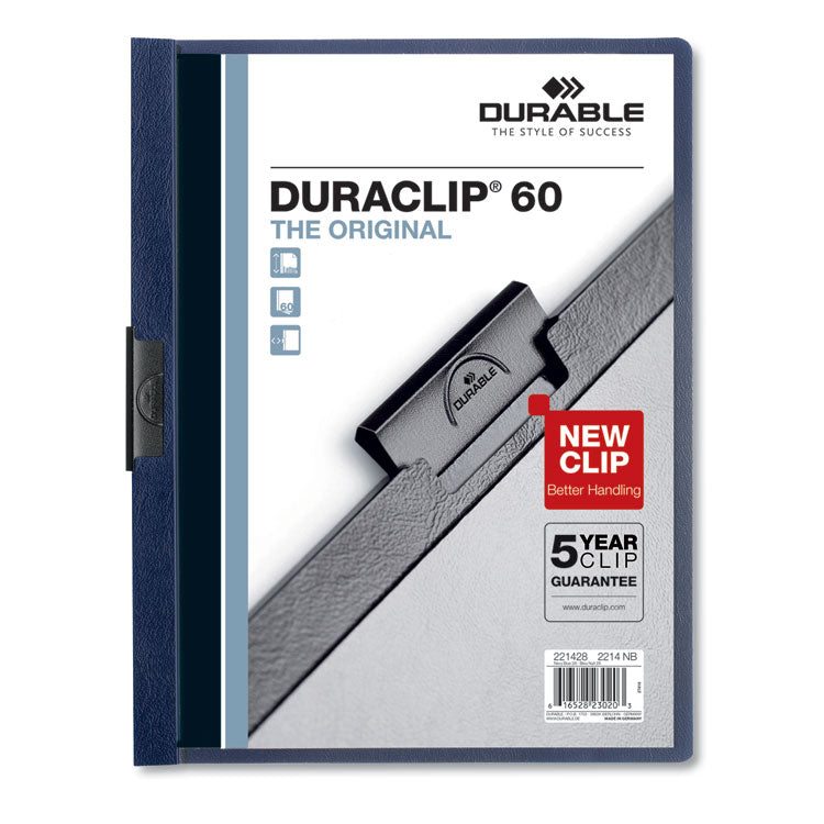 Durable® DuraClip Report Cover with Clip Fastener, 8.5 x 11, Clear/Navy, 25/Box (DBL221428) Box of 25