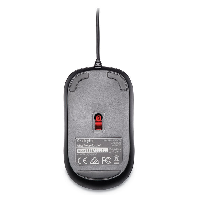 Kensington® Wired USB Mouse for Life, USB 2.0, Left/Right Hand Use, Black (KMW72110) Each