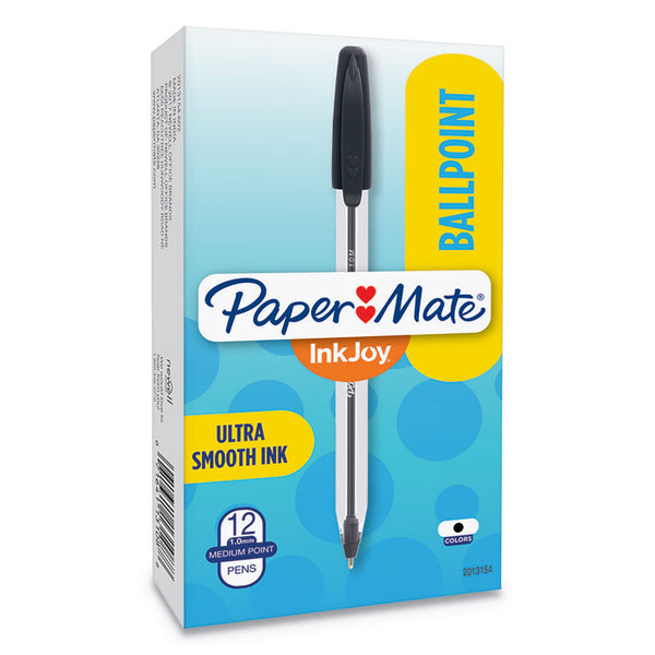 Paper Mate® InkJoy 50ST Ballpoint Pen, Stick, Medium 1 mm, Black Ink, Clear Barrel, Dozen (PAP2013154)