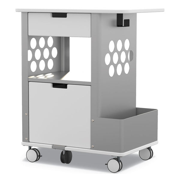 Safco® Mobile Storage Cart, Metal, 2 Shelves, 2 Drawers, 1 Bin, 150 lb Capacity, 28" x 20" x 33.5", White (SAF5202WH) Each