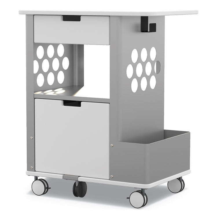 Safco® Mobile Storage Cart, Metal, 2 Shelves, 2 Drawers, 1 Bin, 150 lb Capacity, 28" x 20" x 33.5", White (SAF5202WH) Each