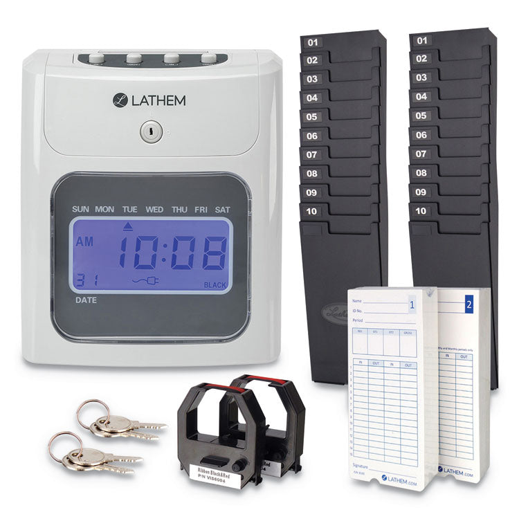 Lathem® Time 400E Top-Feed Time Clock Bundle, Digital Display, White (LTH400EKIT)