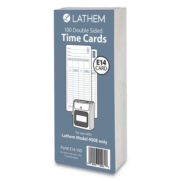 Lathem® Time Time Clock Cards for Lathem Time 400E, Two Sides, 3 x 7, 100/Pack (LTHE14100) Pack of 100