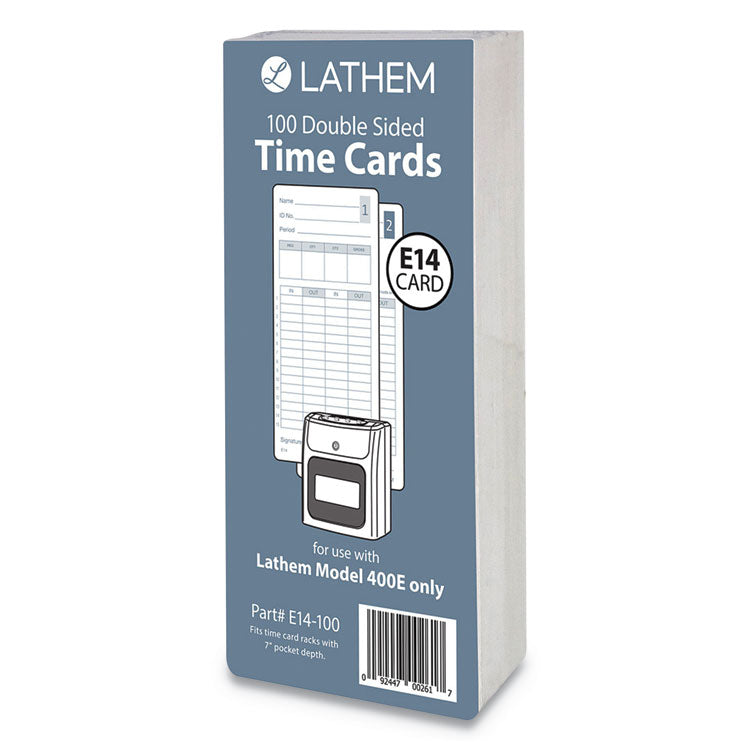 Lathem® Time Time Clock Cards for Lathem Time 400E, Two Sides, 3 x 7, 100/Pack (LTHE14100) Pack of 100