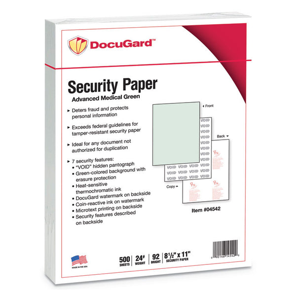 DocuGard™ Medical Security Papers, 24 lb Bond Weight, 8.5 x 11, Green, 500/Ream (PRB04542) Pack of 500