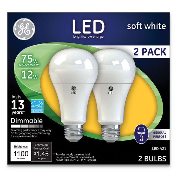 GE LED Soft White A21 Dimmable Light Bulb, 12 W, 2/Pack (GEL65943)