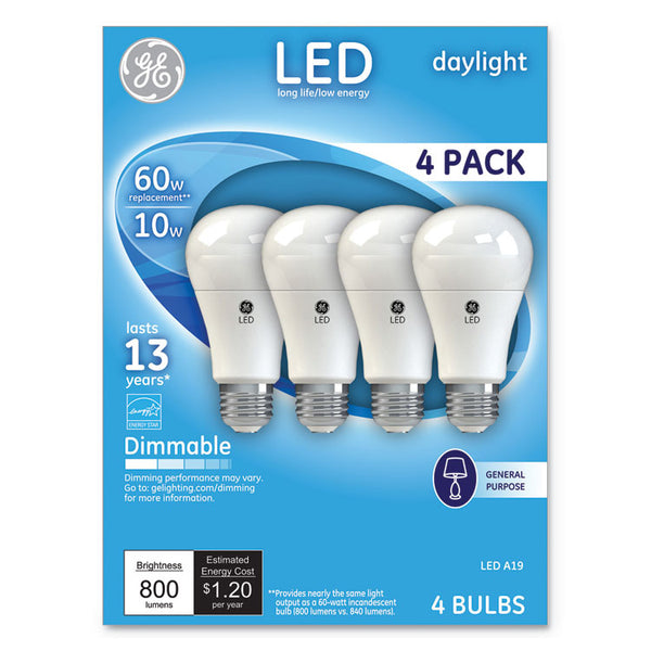 GE LED Daylight A19 Dimmable Light Bulb, 10 W, 4/Pack (GEL67616)