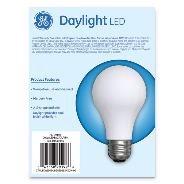 GE Classic LED Non-Dim A19 Light Bulb, 8 W, Daylight, 4/Pack (GEL99192)