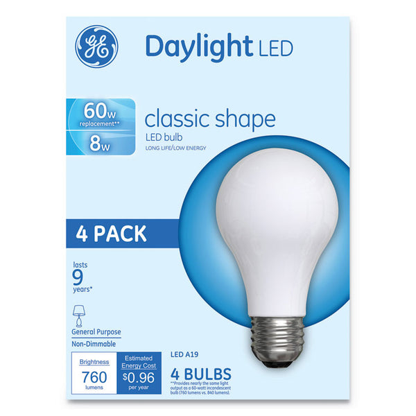 GE Classic LED Non-Dim A19 Light Bulb, 8 W, Daylight, 4/Pack (GEL99192)