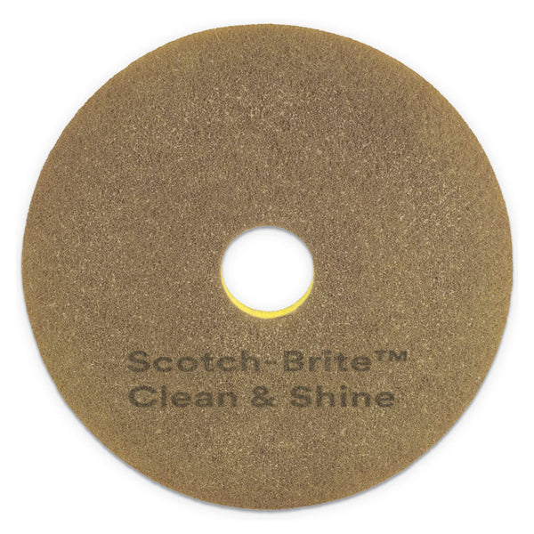 Scotch-Brite™ Clean and Shine Pad, 20" Diameter, Brown/Yellow, 5/Carton (MMM09541)