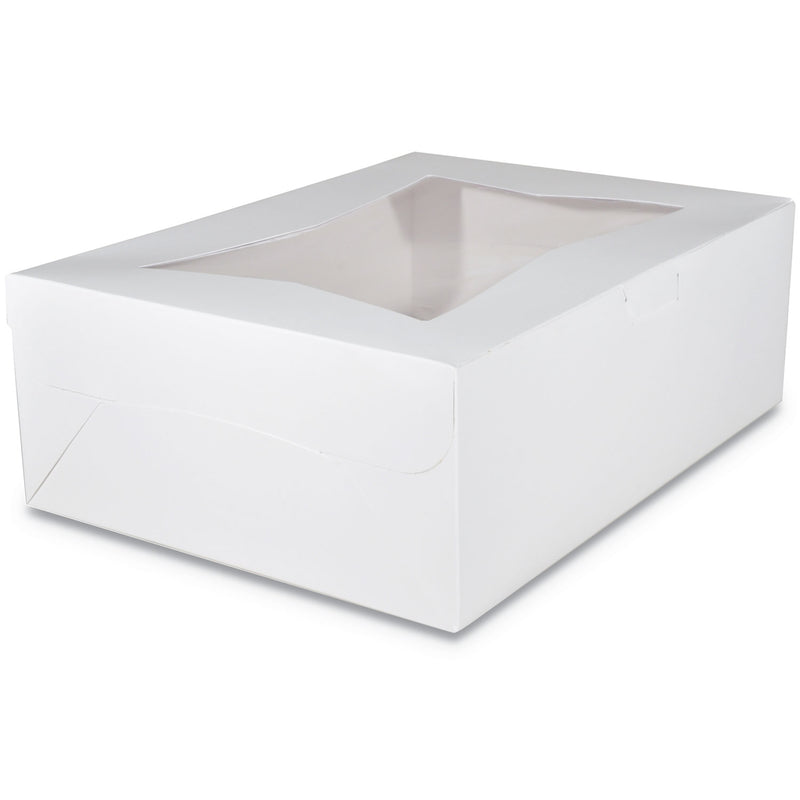 White Window Bakery Boxes with Tuck-in Lid, 14 x 10 x 6.5, White, Paper, 100/Carton (SCH23103) Case of 100