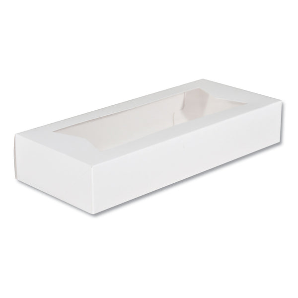 SCT® White Window Bakery Boxes with Attached Flip Top, 4-Corner Beers Design, 12.5 x 5.5 x 2.25, White, Paper, 200/Carton (SCH24243) Case of 200