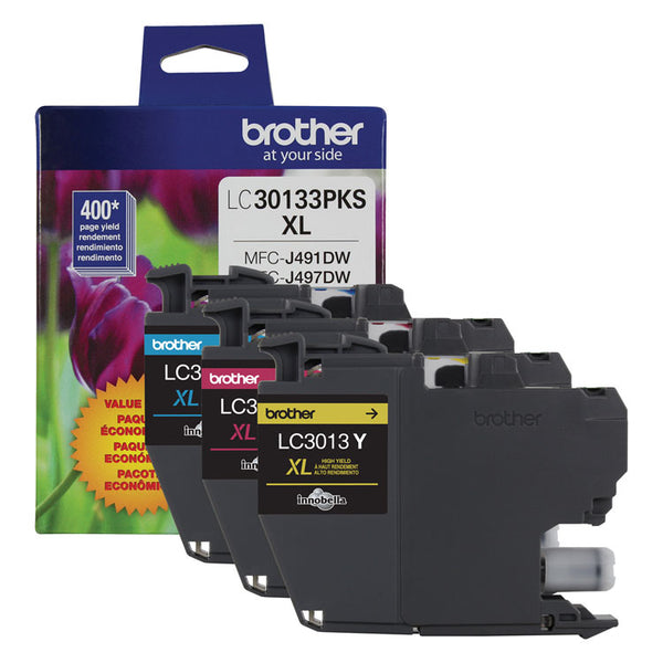 Brother LC30133PKS High-Yield Ink, 400 Page-Yield, Cyan/Magenta/Yellow (BRTLC30133PKS)