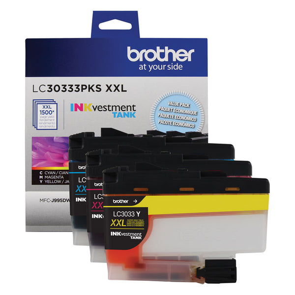 Brother LC30333PKS INKvestment Super High-Yield Ink, 1,500 Page-Yield, Cyan/Magenta/Yellow (BRTLC30333PKS)