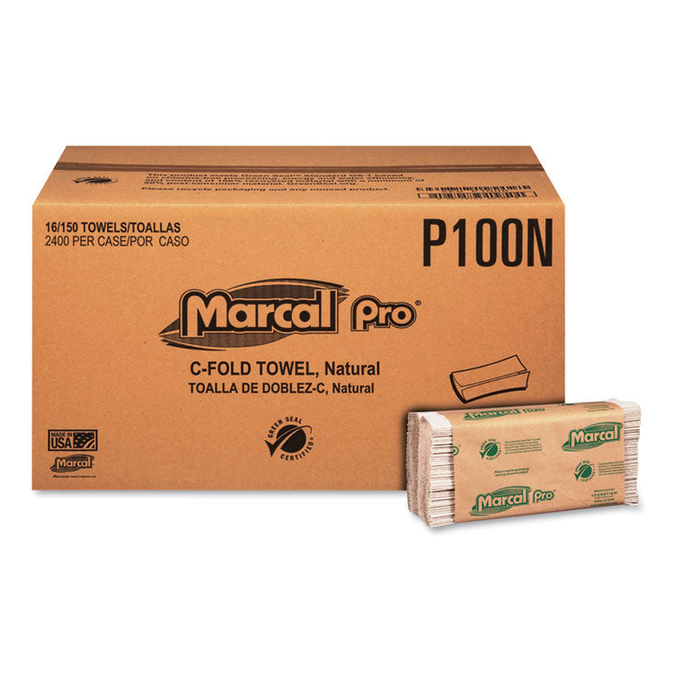 Marcal PRO™ Folded Paper Towels, 1-Ply, 12.88  x 10.13, Natural, 150/Pack, 16 Packs/Carton (MRCP100N)