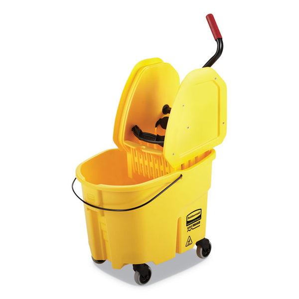 Rubbermaid® Commercial WaveBrake 2.0 Bucket/Wringer Combos, Down-Press, 35 qt, Plastic, Yellow (RCPFG757788YEL)