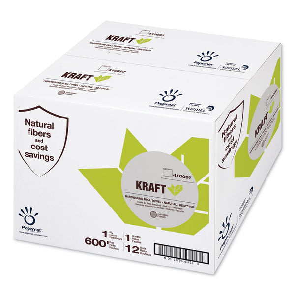 Papernet® Heavenly Soft Hardwound Paper Towel, Kraft, 1-Ply, 7.8" x 600 ft, Brown, 12 Rolls/Carton (SOD410097)