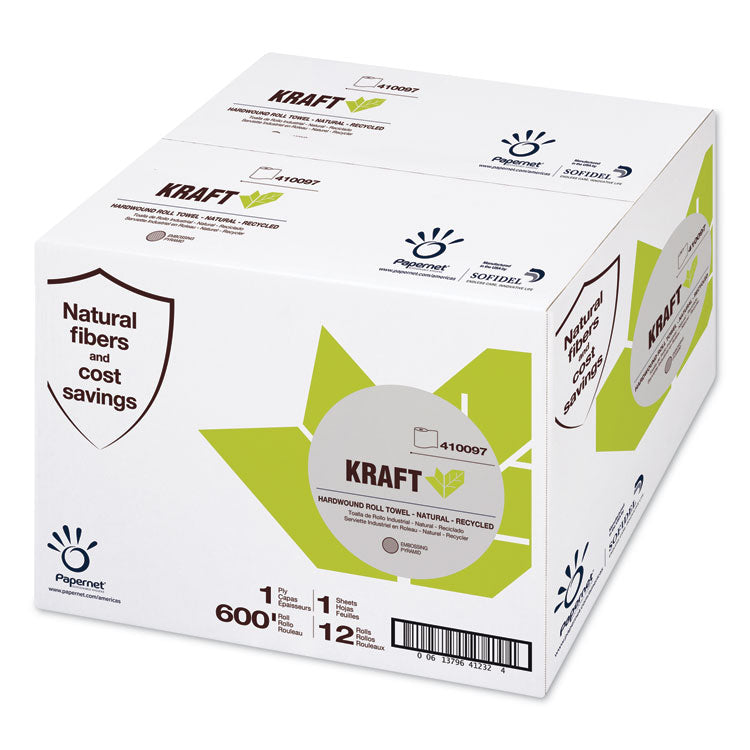 Papernet® Heavenly Soft Hardwound Paper Towel, Kraft, 1-Ply, 7.8" x 600 ft, Brown, 12 Rolls/Carton (SOD410097) Case of 12