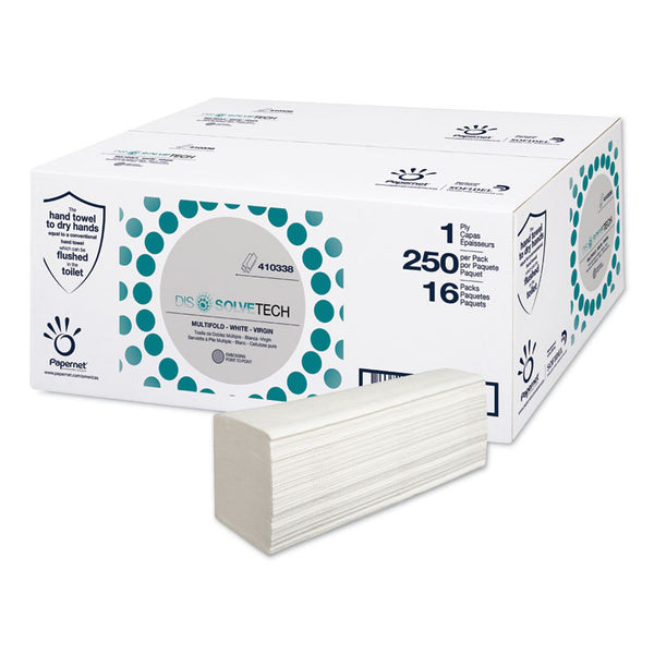 Papernet® DissolveTech Paper Towel, 1-Ply, 9.49 x 8.11, White, 250/Pack, 16 Packs/Carton (SOD410338)